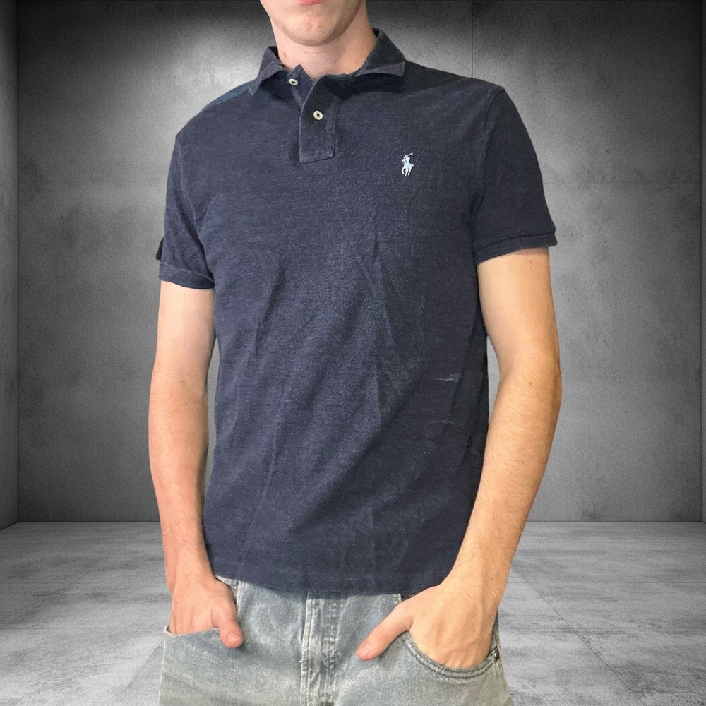 Polo Ralph Lauren Mens Large Navy Blue Custom Slim Fit Short Sleeve Polo Shirt